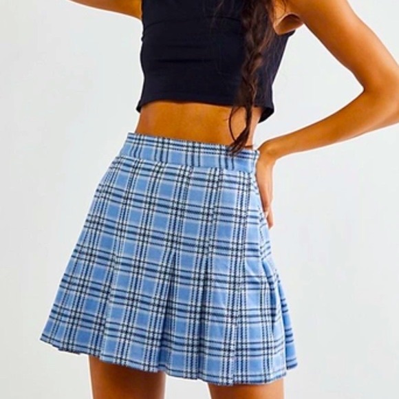 Honey Blue Multi Plaid Pleated Skater Mini - Picture 2 of 6